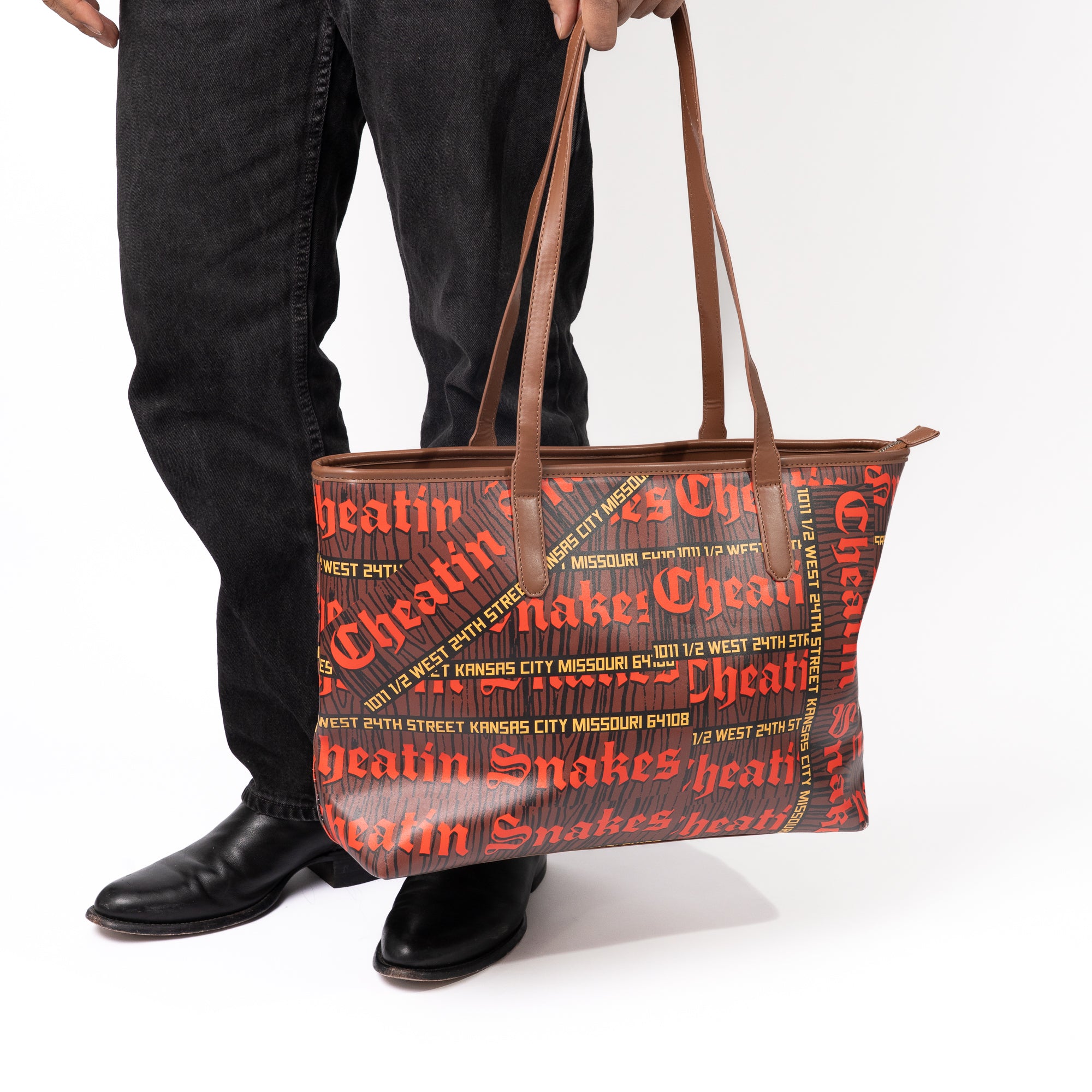 Leather Zip Tote Bag Lifestyle