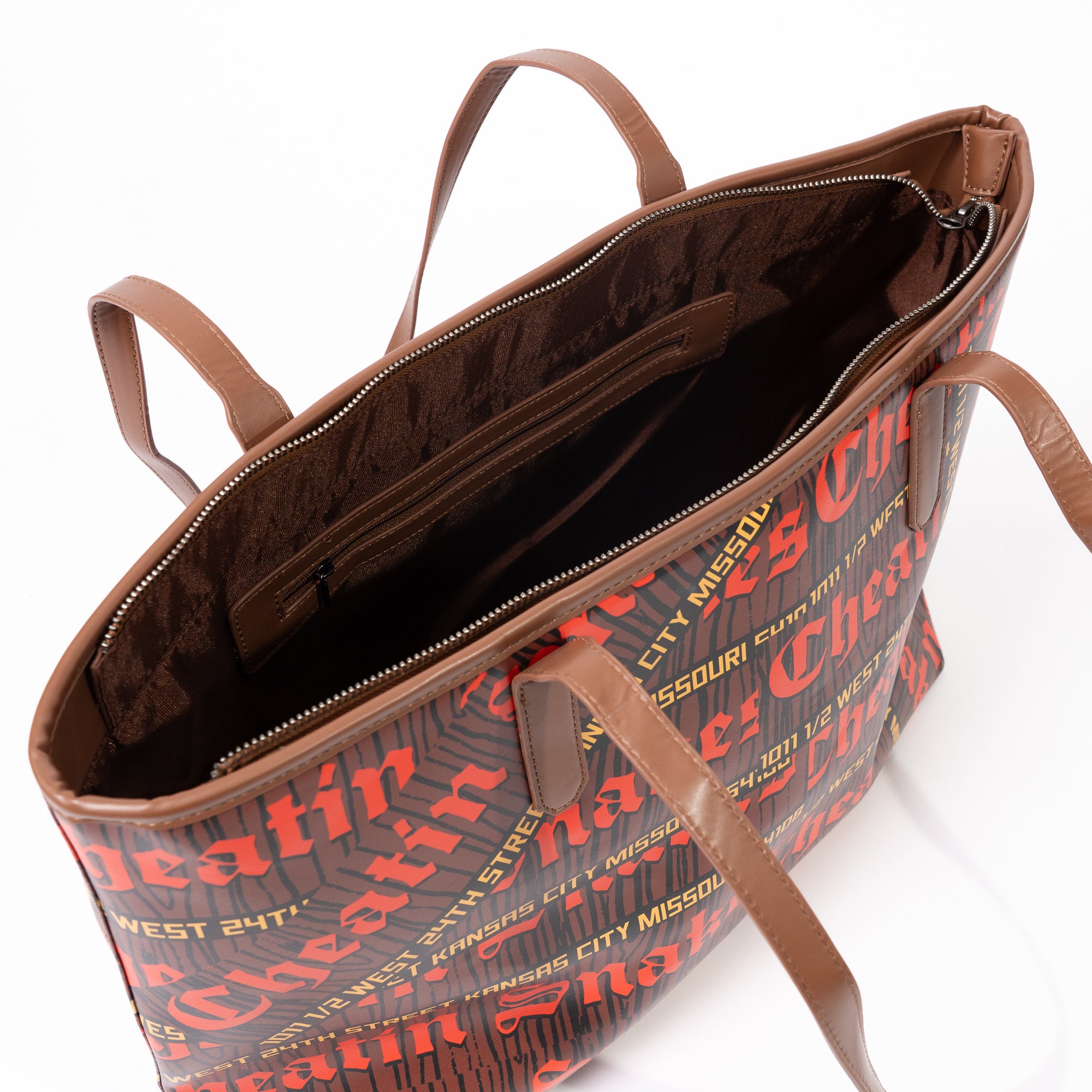Leather Zip Tote Bag Open Detail