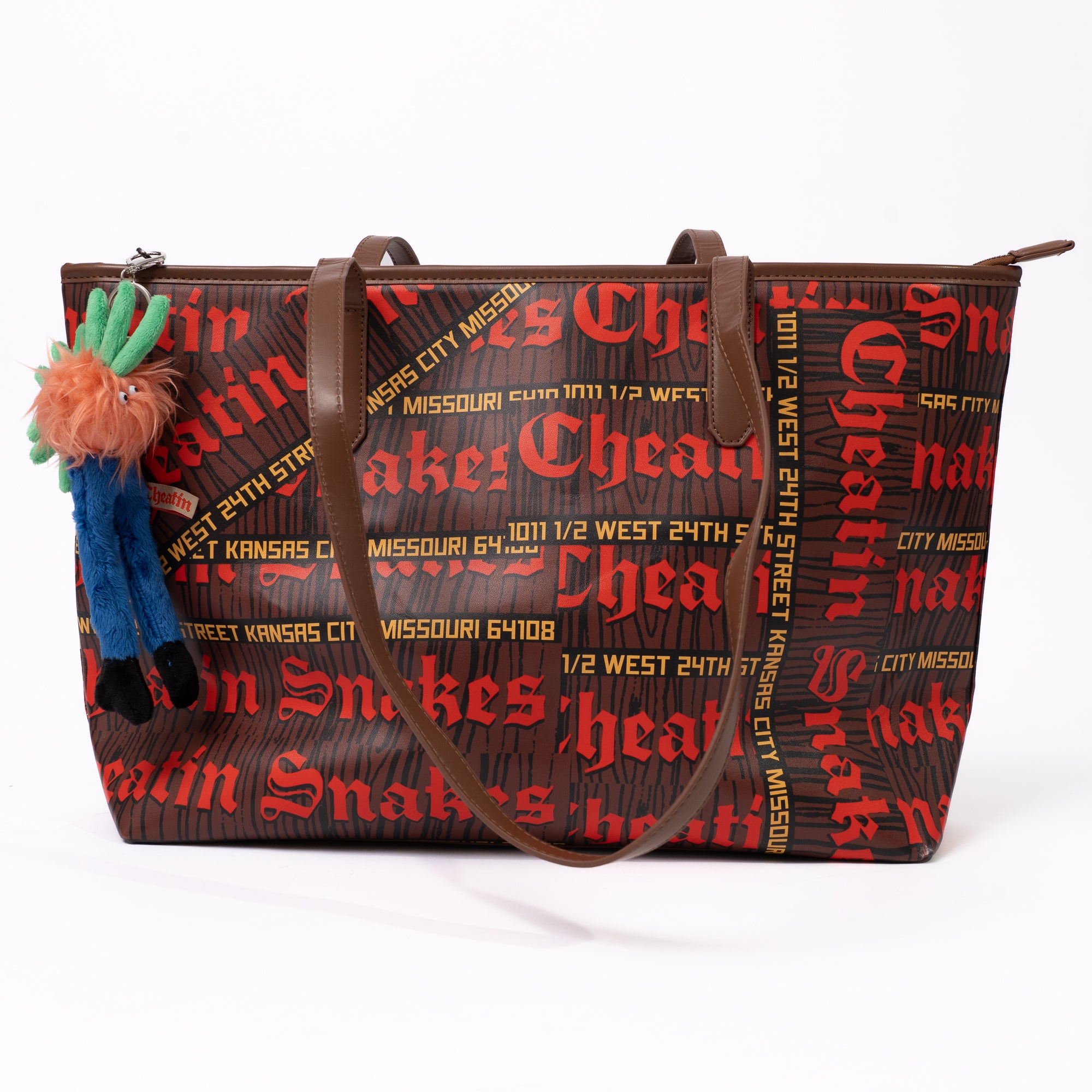 Leather Zip Tote Bag with Keychain